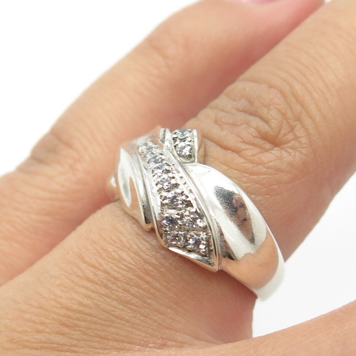 925 Sterling Silver Vintage White C Z Cocktail Ring Size 7.25