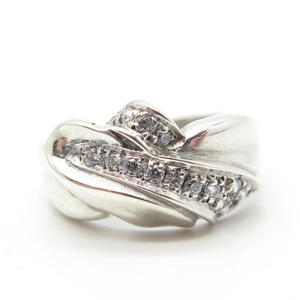 925 Sterling Silver Vintage White C Z Cocktail Ring Size 7.25