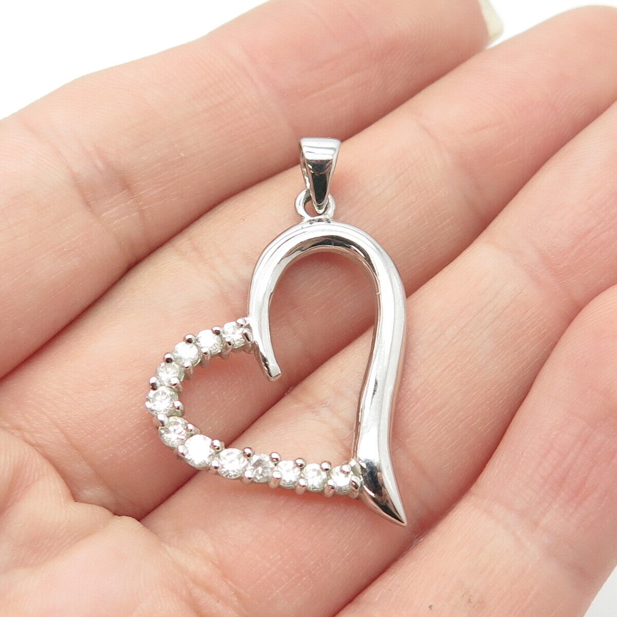 925 Sterling Silver C Z Open Heart Pendant