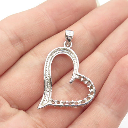 925 Sterling Silver C Z Open Heart Pendant