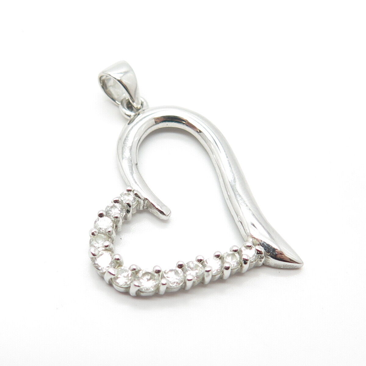 925 Sterling Silver C Z Open Heart Pendant