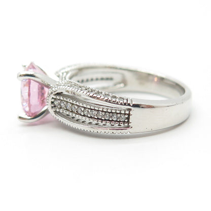 925 Sterling Silver White & Pink C Z Ring Size 8