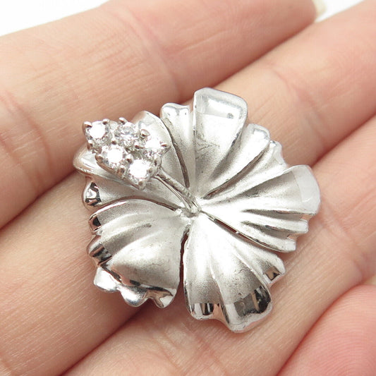 925 Sterling Silver C Z Floral Slide Pendant