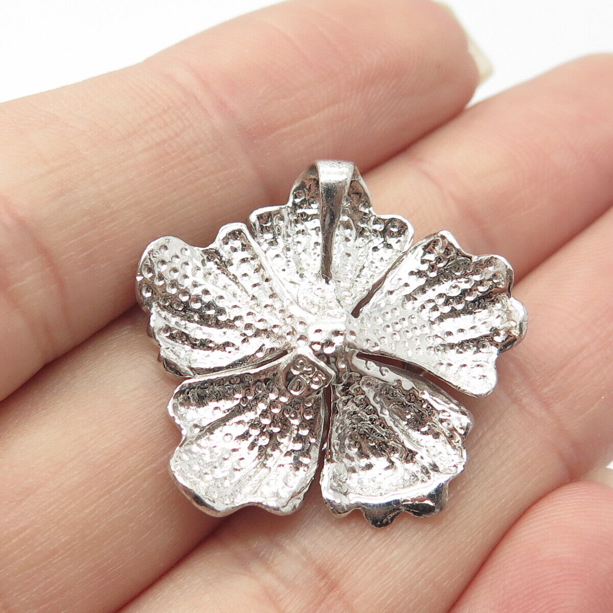 925 Sterling Silver C Z Floral Slide Pendant