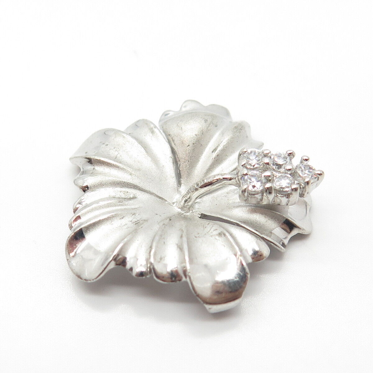 925 Sterling Silver C Z Floral Slide Pendant