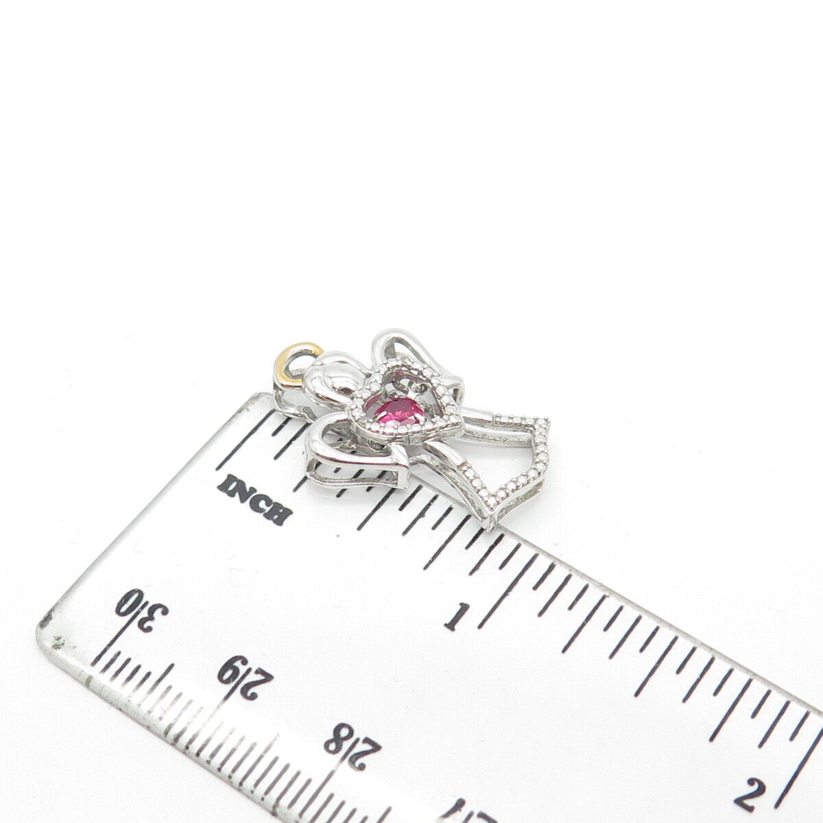 925 Sterling Silver 2-Tone SUN Real Diamond Accent & Lab Sapphire Angel Pendant