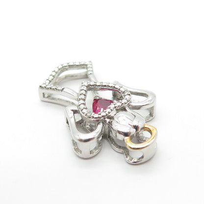 925 Sterling Silver 2-Tone SUN Real Diamond Accent & Lab Sapphire Angel Pendant