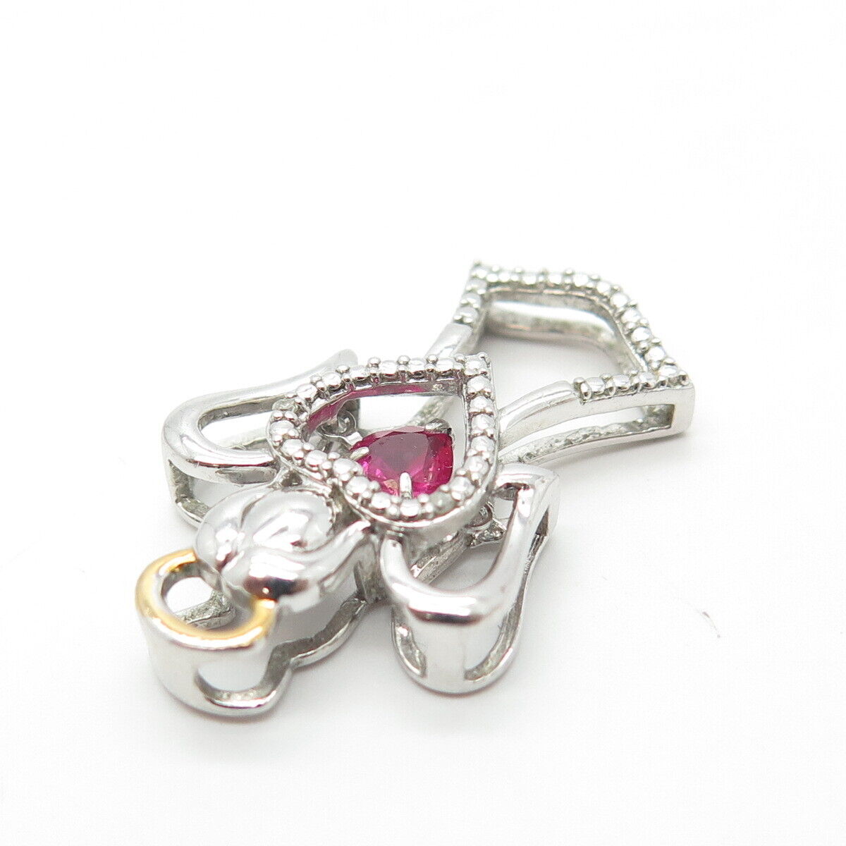 925 Sterling Silver 2-Tone SUN Real Diamond Accent & Lab Sapphire Angel Pendant