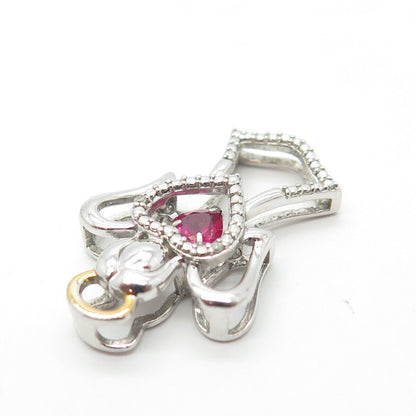 925 Sterling Silver 2-Tone SUN Real Diamond Accent & Lab Sapphire Angel Pendant