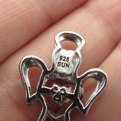 925 Sterling Silver 2-Tone SUN Real Diamond Accent & Lab Sapphire Angel Pendant