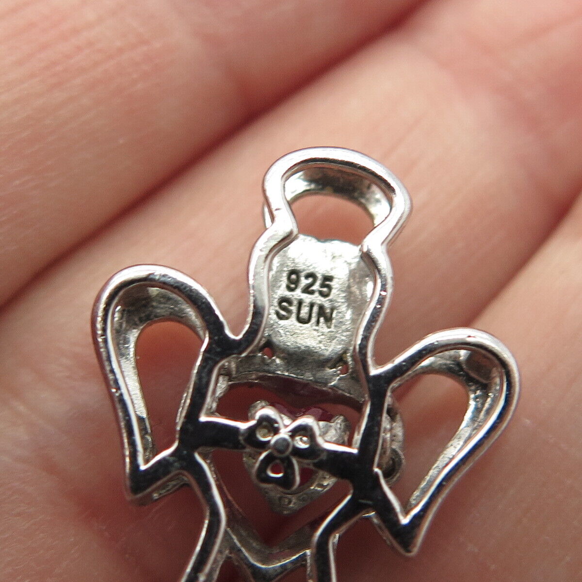 925 Sterling Silver 2-Tone SUN Real Diamond Accent & Lab Sapphire Angel Pendant