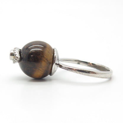 925 Sterling Silver Real Tiger Eye Peridot Gemstone & C Z Eye Ring Size 7