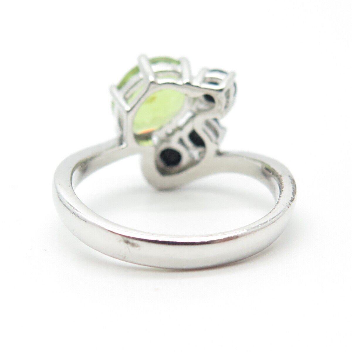 925 Sterling Silver Real Peridot & Black Spinel Gemstone Ring Size 8