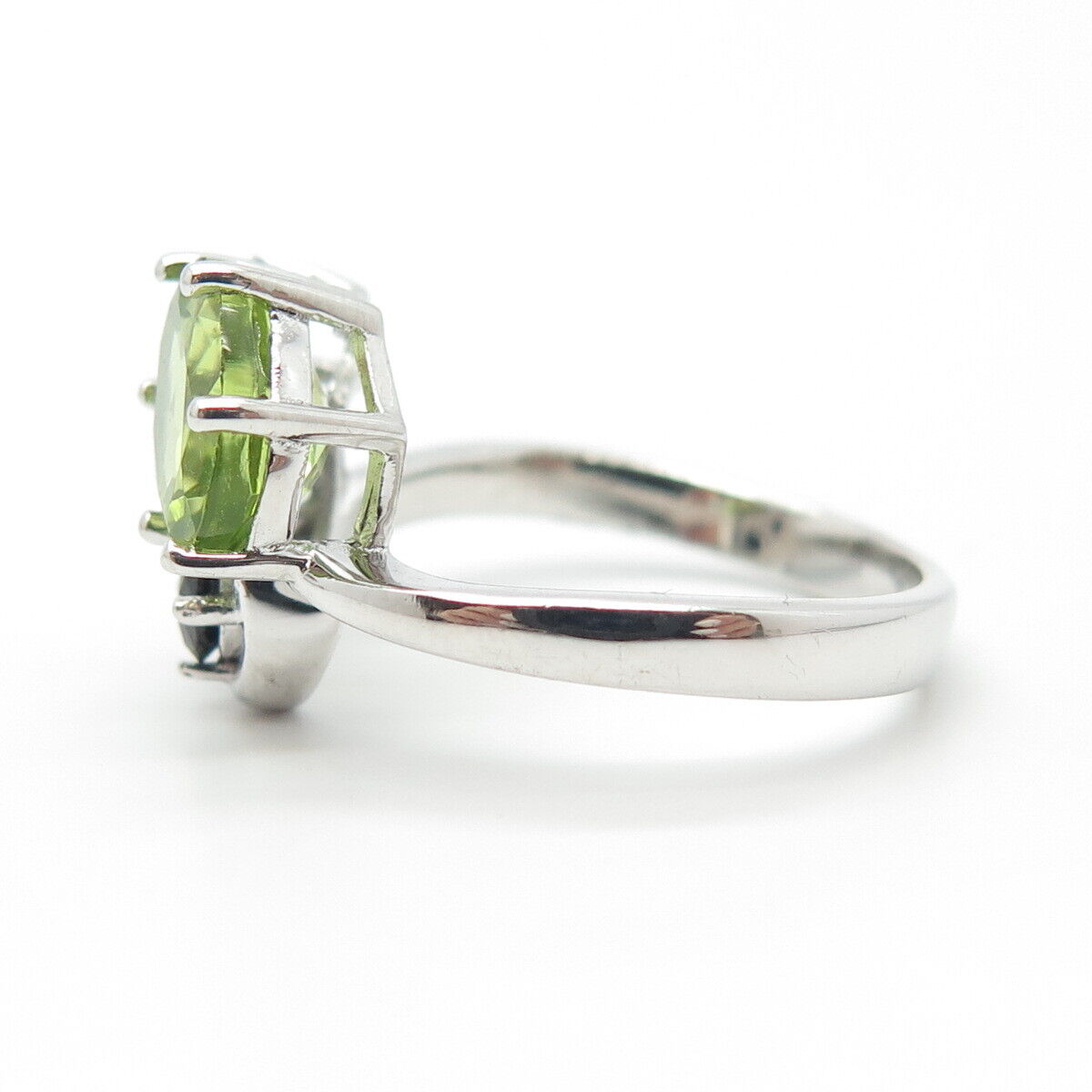 925 Sterling Silver Real Peridot & Black Spinel Gemstone Ring Size 8