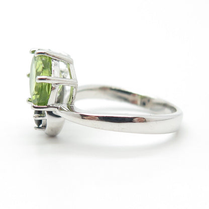 925 Sterling Silver Real Peridot & Black Spinel Gemstone Ring Size 8