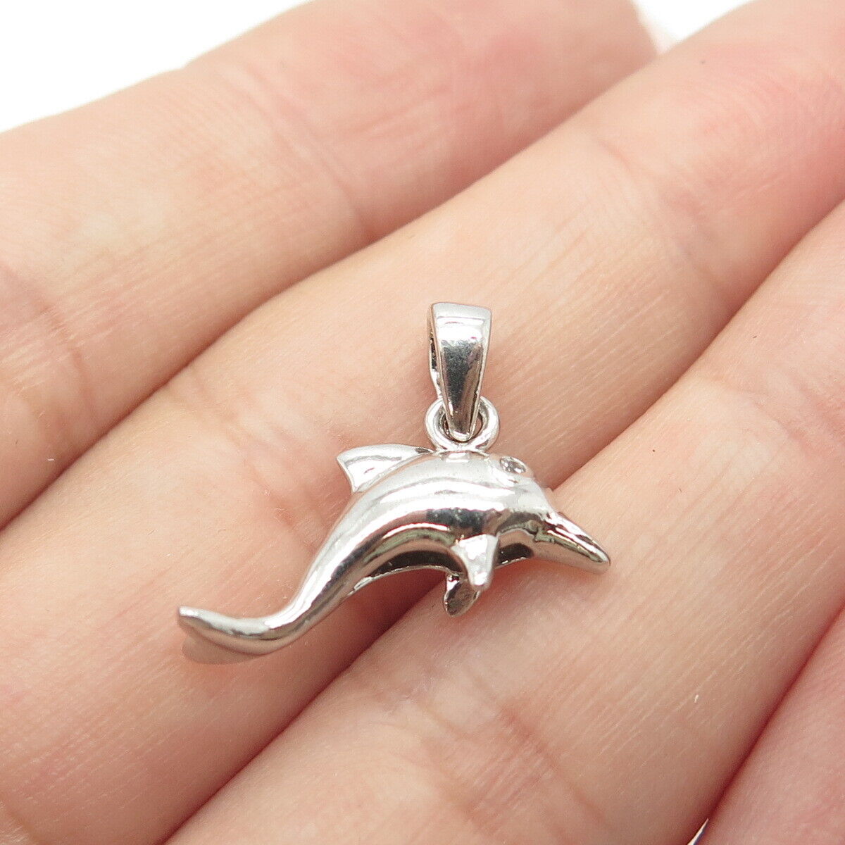 925 Sterling Silver C Z 3D Jumping Dolphin Pendant Charm