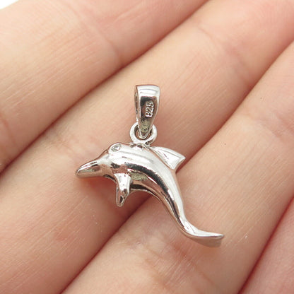 925 Sterling Silver C Z 3D Jumping Dolphin Pendant Charm