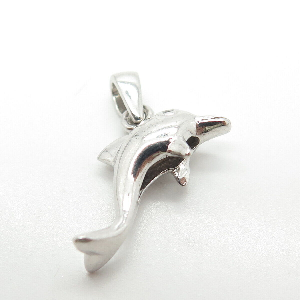 925 Sterling Silver C Z 3D Jumping Dolphin Pendant Charm