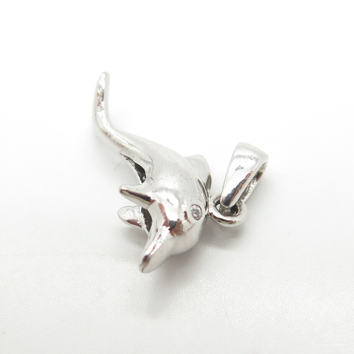 925 Sterling Silver C Z 3D Jumping Dolphin Pendant Charm