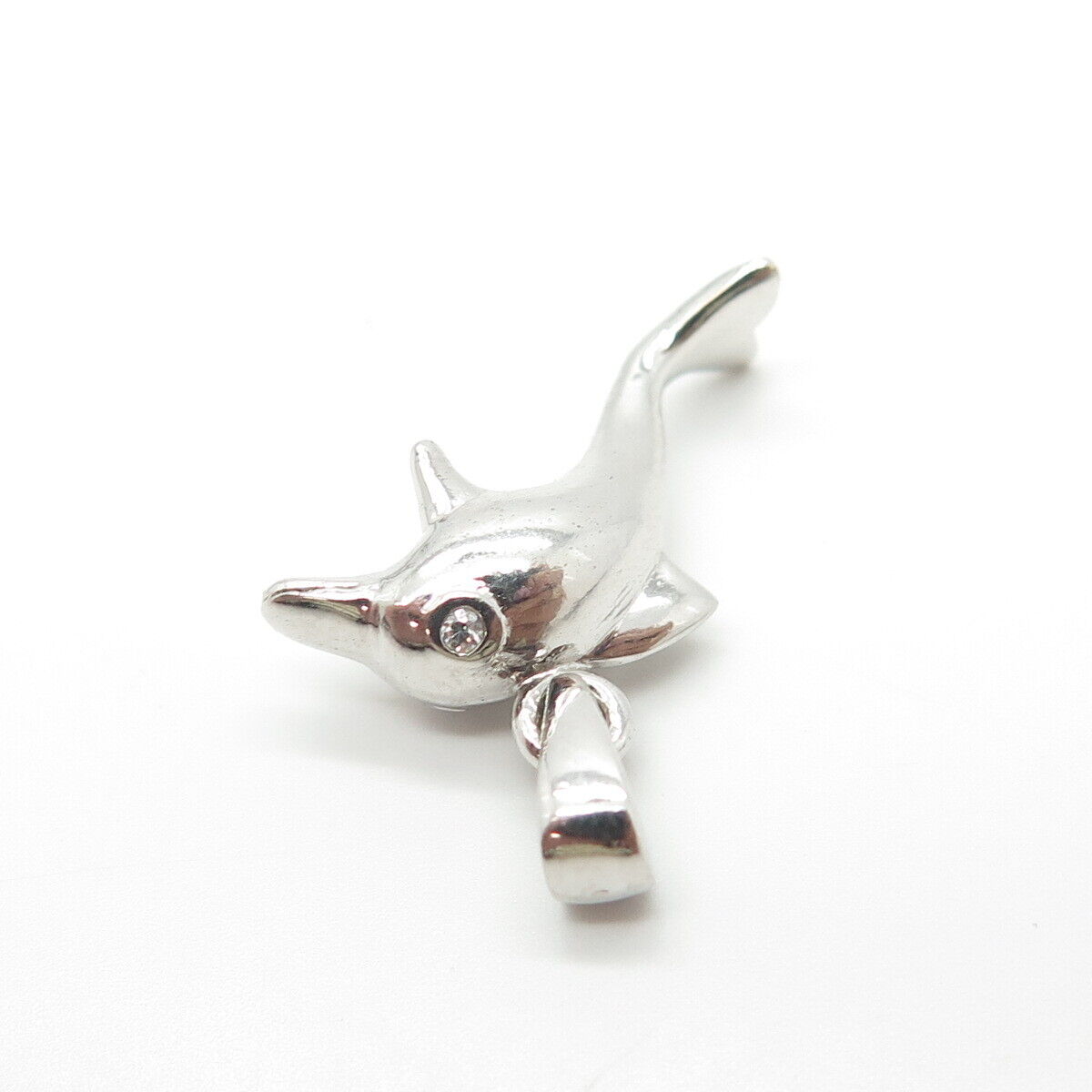 925 Sterling Silver C Z 3D Jumping Dolphin Pendant Charm