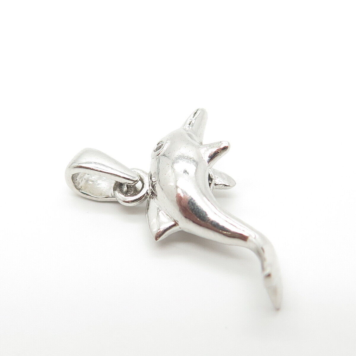 925 Sterling Silver C Z 3D Jumping Dolphin Pendant Charm