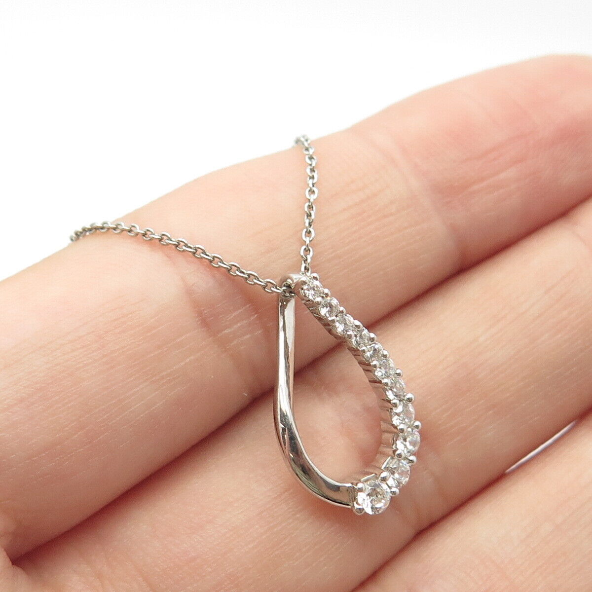 925 Sterling Silver C Z Open Pear Teardrop Chain Necklace 18"