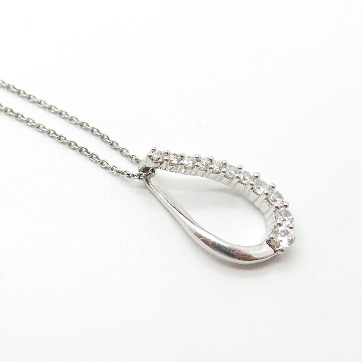 925 Sterling Silver C Z Open Pear Teardrop Chain Necklace 18"