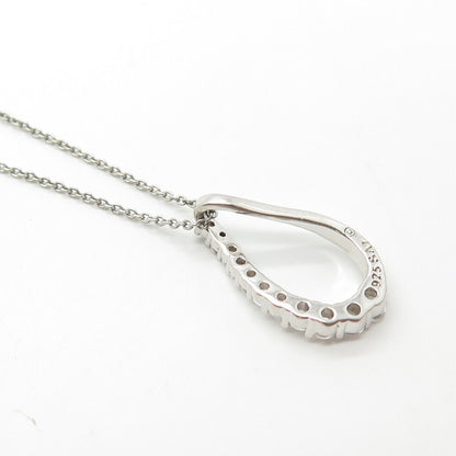 925 Sterling Silver C Z Open Pear Teardrop Chain Necklace 18"