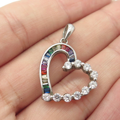 925 Sterling Silver Multicolor C Z Open Heart Love Amulet Pendant