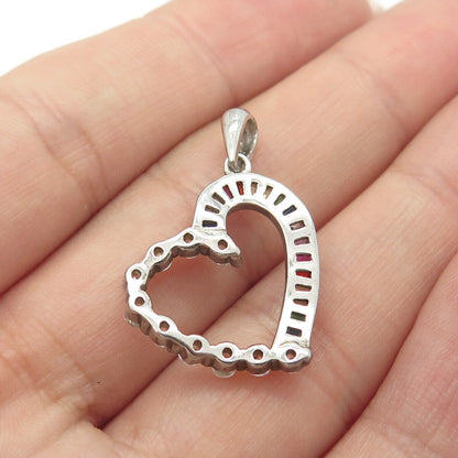 925 Sterling Silver Multicolor C Z Open Heart Love Amulet Pendant