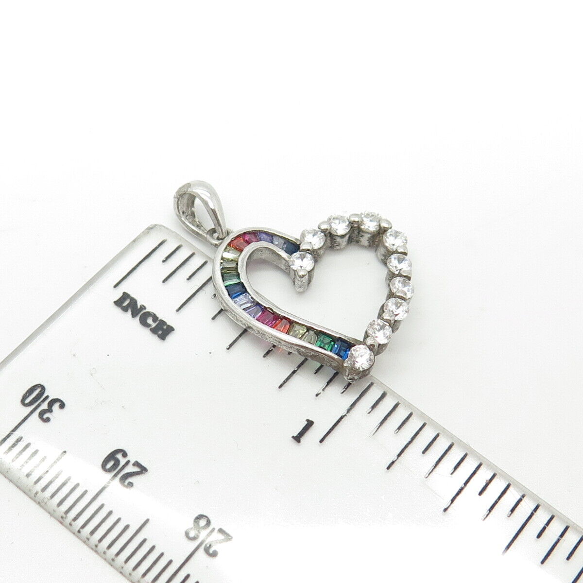 925 Sterling Silver Multicolor C Z Open Heart Love Amulet Pendant