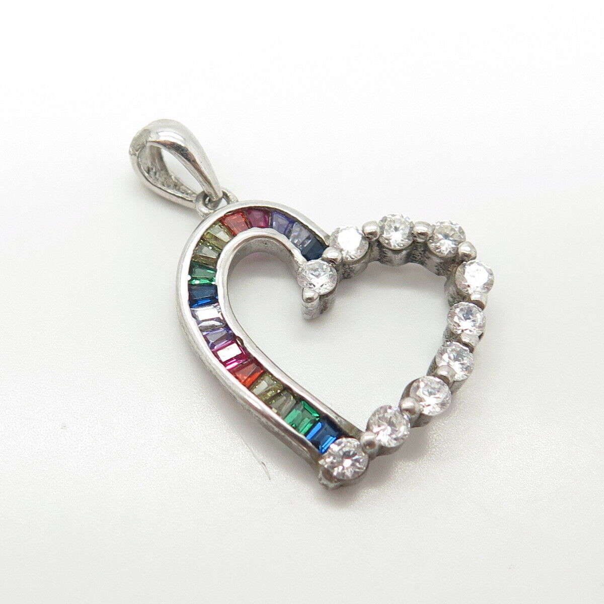 925 Sterling Silver Multicolor C Z Open Heart Love Amulet Pendant