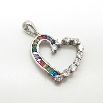 925 Sterling Silver Multicolor C Z Open Heart Love Amulet Pendant