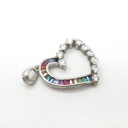 925 Sterling Silver Multicolor C Z Open Heart Love Amulet Pendant