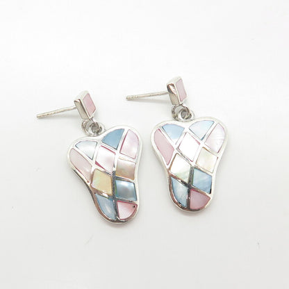 925 Sterling Silver Vintage Mother-Of-Pearl Handcrafted Screw Back Earrings