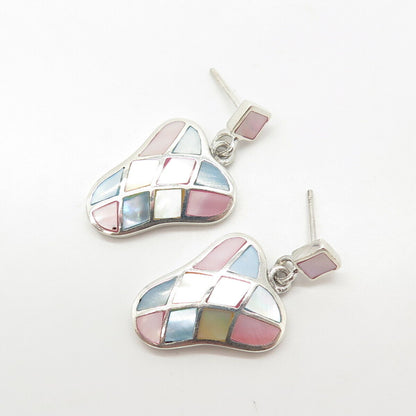 925 Sterling Silver Vintage Mother-Of-Pearl Handcrafted Screw Back Earrings