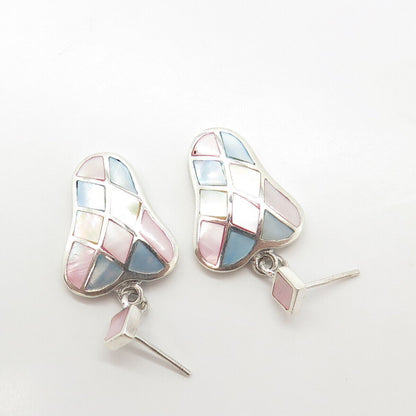 925 Sterling Silver Vintage Mother-Of-Pearl Handcrafted Screw Back Earrings