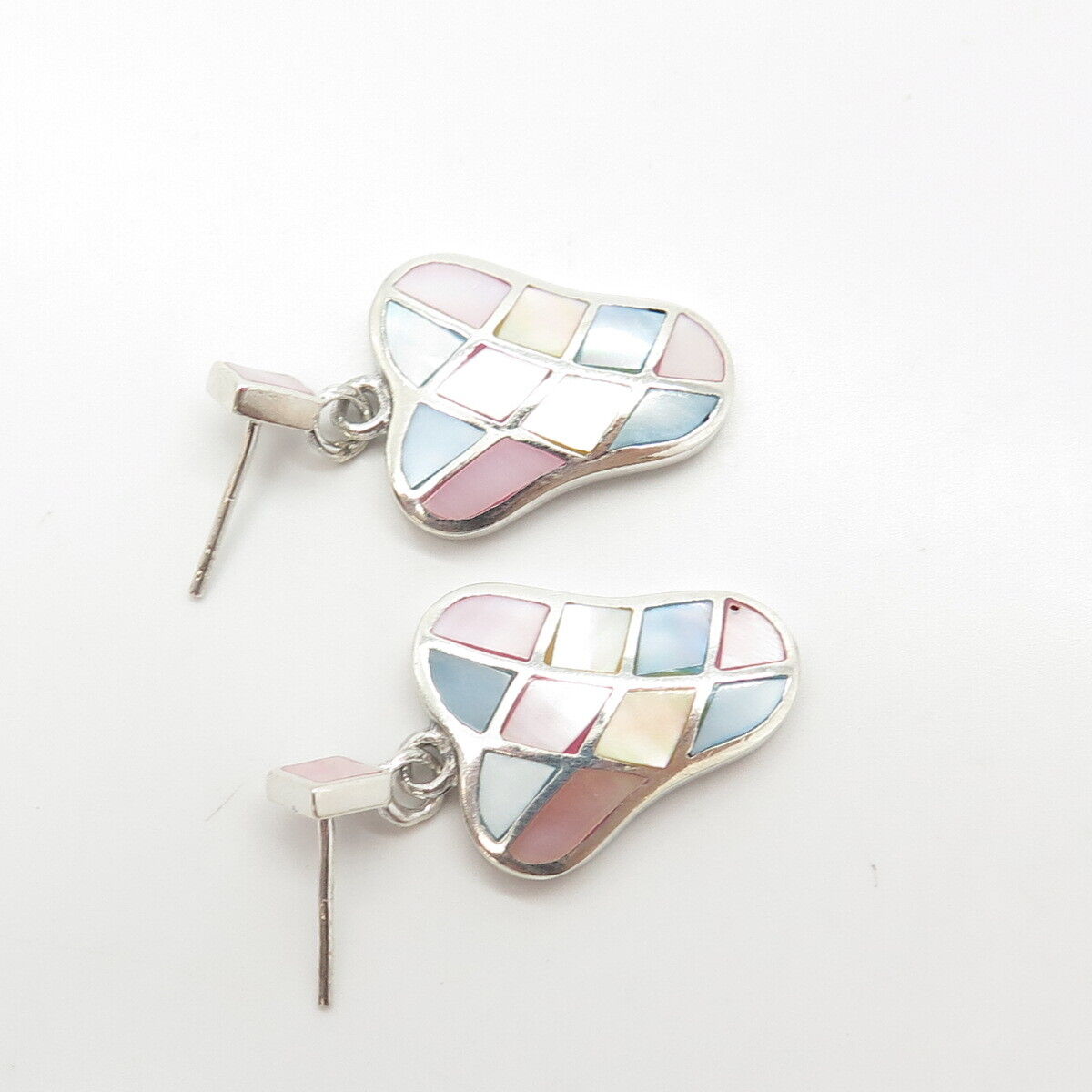 925 Sterling Silver Vintage Mother-Of-Pearl Handcrafted Screw Back Earrings