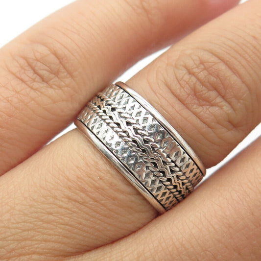 925 Sterling Silver Vintage Ornate Handcrafted Band Ring Size 7.25