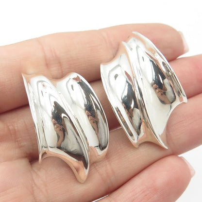 925 Sterling Silver Vintage Modernist Handmade Clip On Earrings