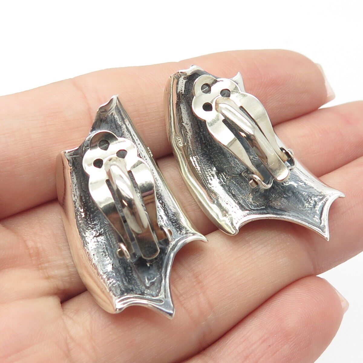 925 Sterling Silver Vintage Modernist Handmade Clip On Earrings