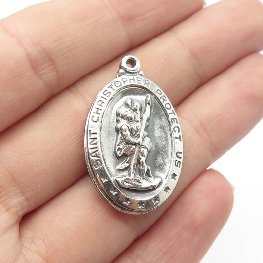 925 Sterling Silver Vintage Theda St. Christopher Religious Pendant