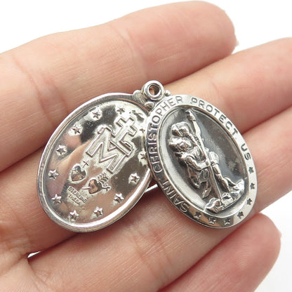 925 Sterling Silver Vintage Theda St. Christopher Religious Pendant