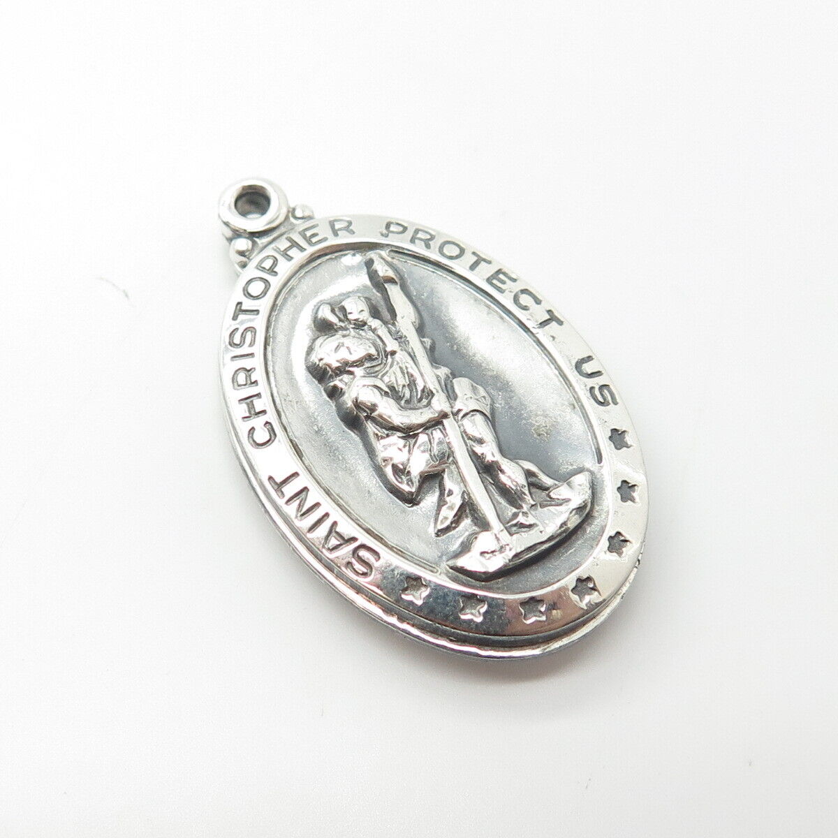 925 Sterling Silver Vintage Theda St. Christopher Religious Pendant