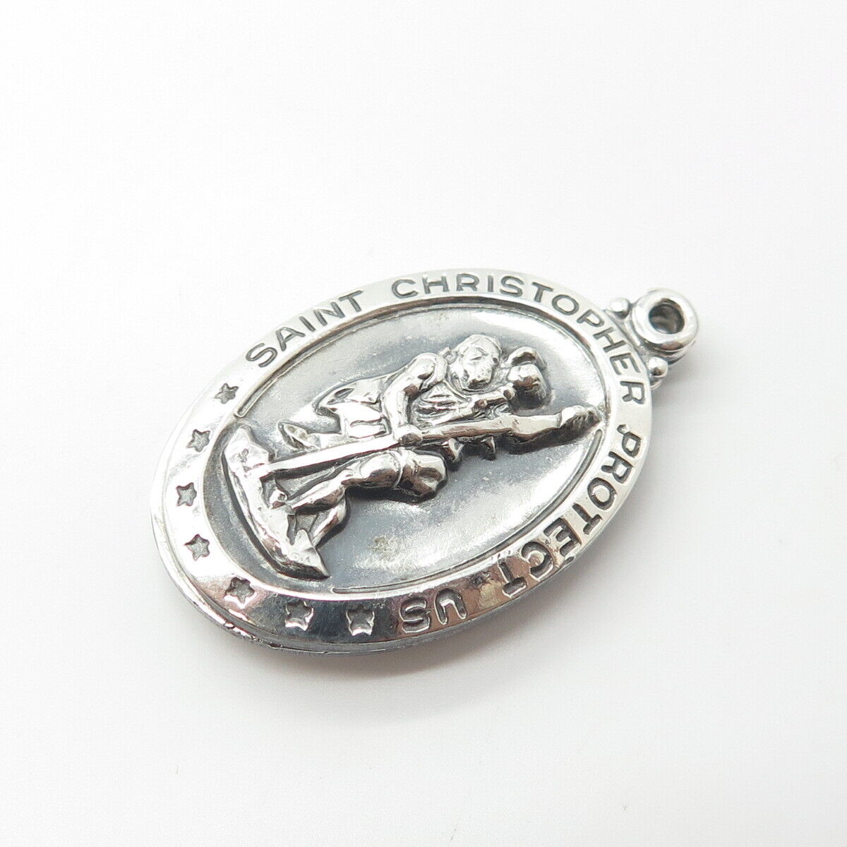 925 Sterling Silver Vintage Theda St. Christopher Religious Pendant