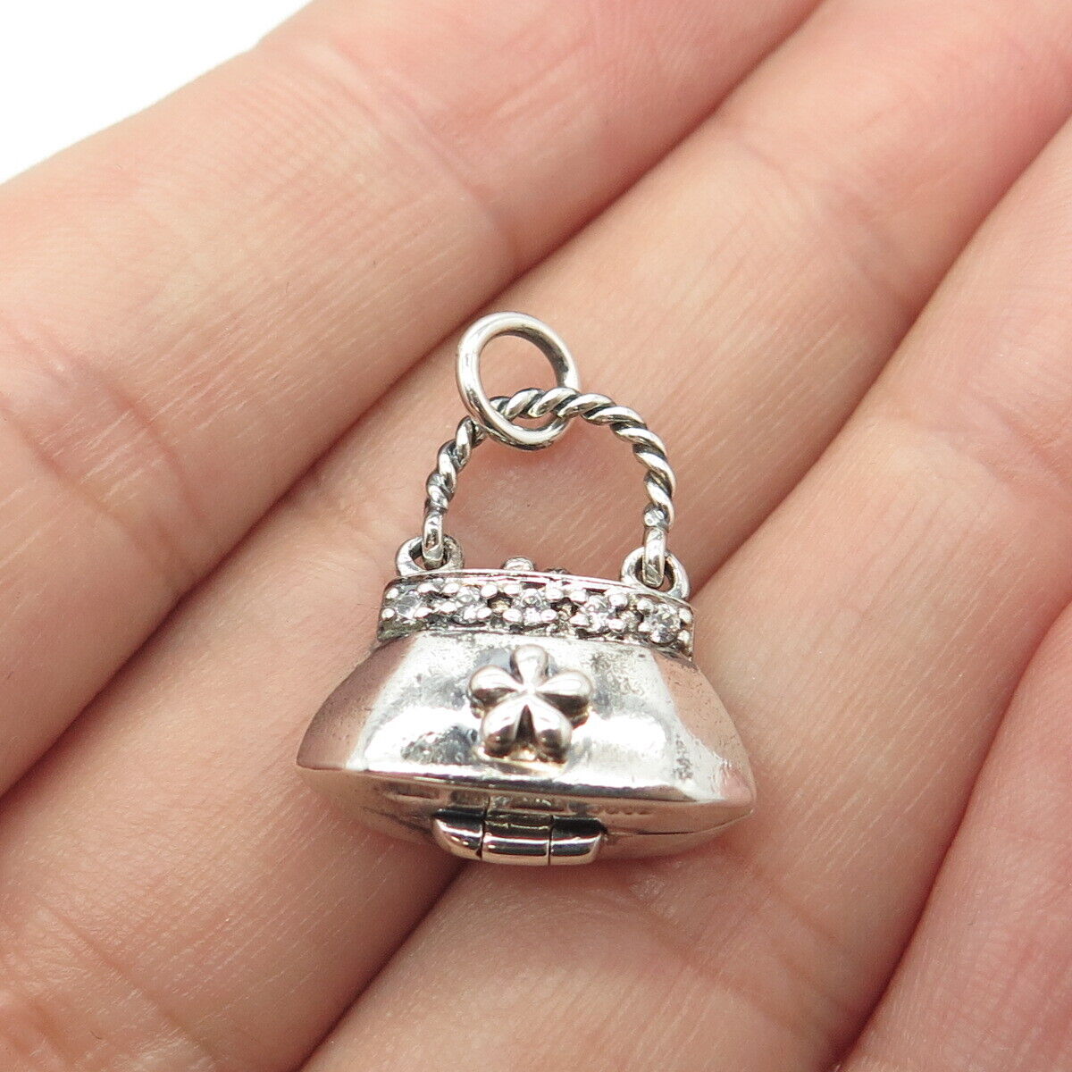 925 Sterling Silver Ross Simons C Z Handbag Locket Charm Pendant