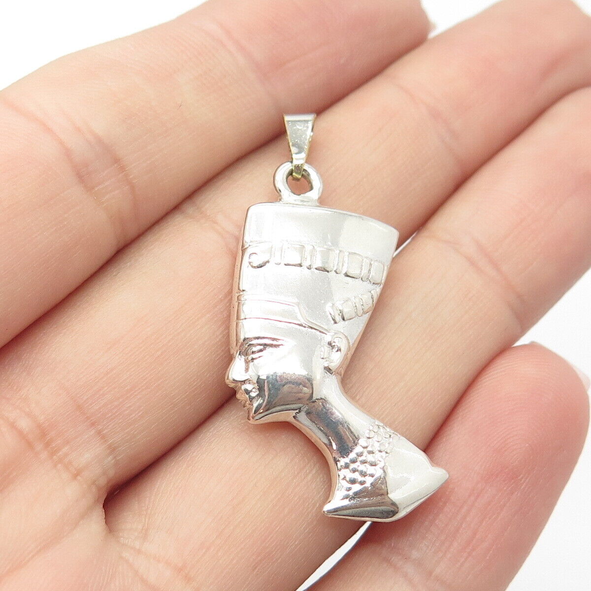 925 Sterling Silver Vintage Egyptian Pharaoh Nefertiti 3D Charm Pendant