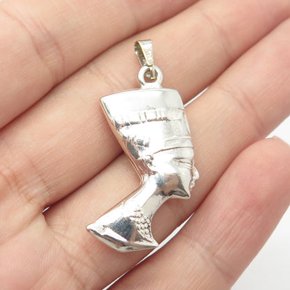 925 Sterling Silver Vintage Egyptian Pharaoh Nefertiti 3D Charm Pendant