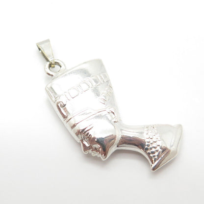 925 Sterling Silver Vintage Egyptian Pharaoh Nefertiti 3D Charm Pendant