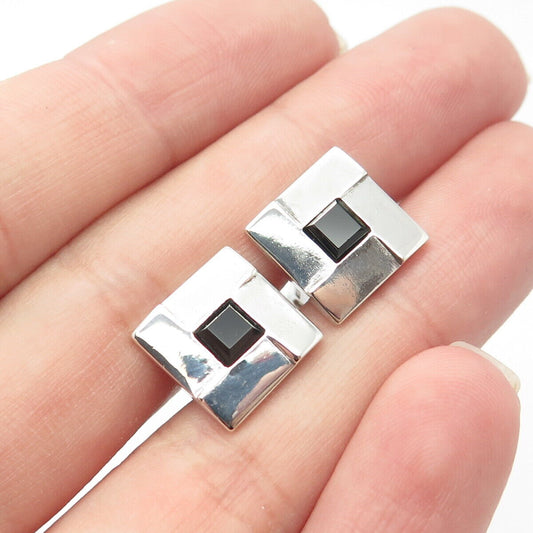 925 Sterling Silver VintageAlphonzo Mucha Real Black Onyx Square Cufflinks #25